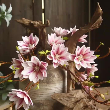 Premium PU Artificial Magnolia Flowers 2-Pack - New Chinese Style Home Decor for Living Room & Dining Table (31.1 Inches)