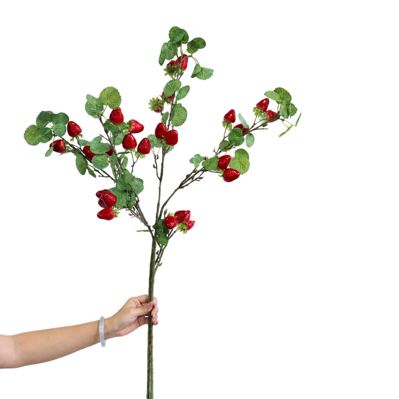 Artificial Wild Berry Bush with Strawberry Fruits, 35" Tall, Foam Material for Home Decor, Wedding Arrangements