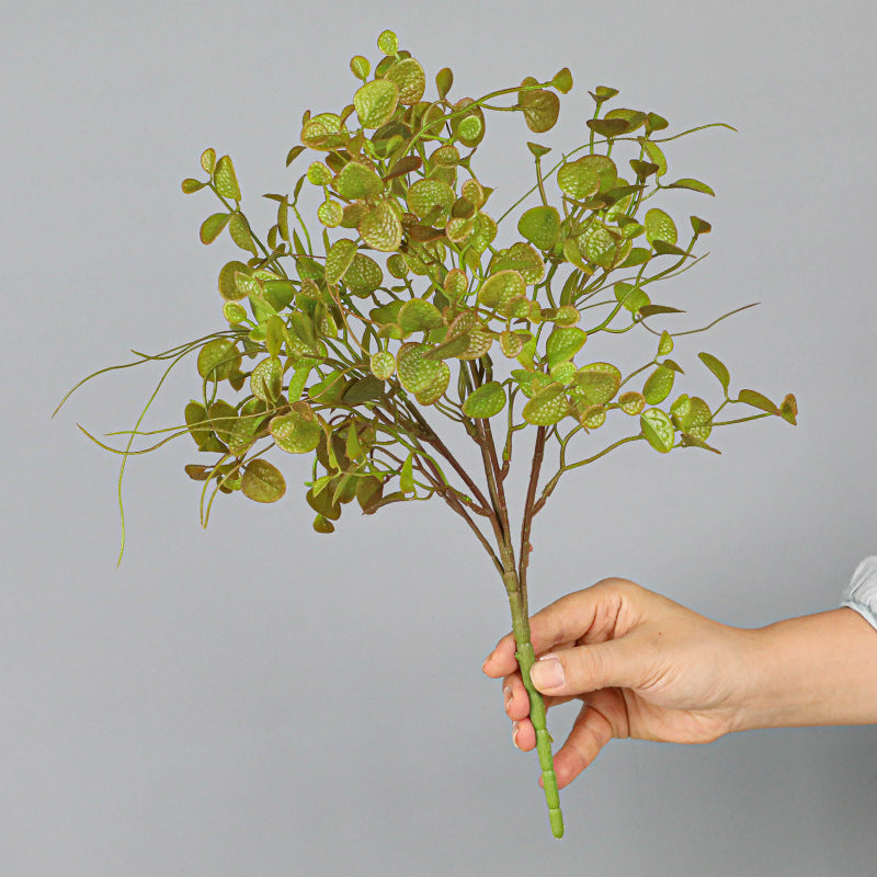Artificial Dimple Grass & Persian Grass Bush with Eucalyptus Branches, 16" Plastic Greenery for Wall Decor & Vases