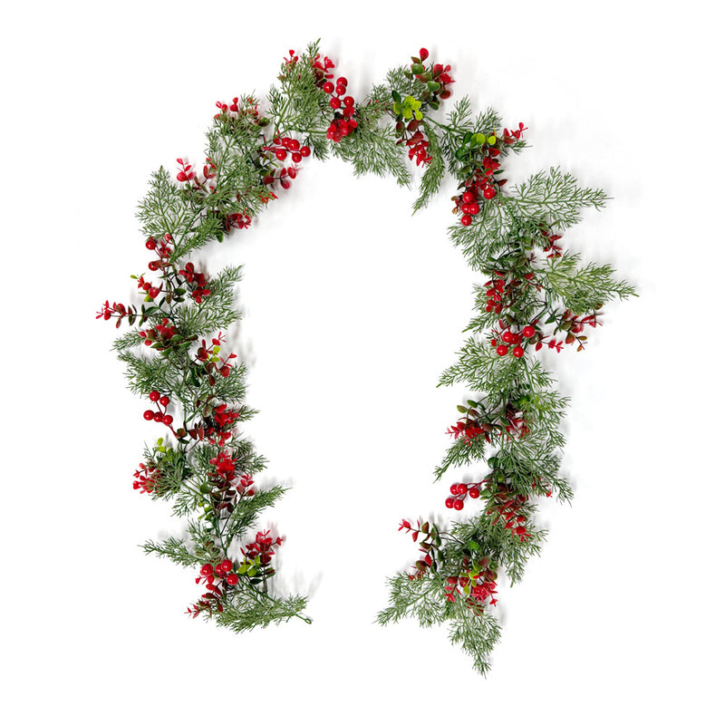 Artificial Eucalyptus Red Berry Vine with Juniper Pine Needles, Plastic Trailing Garland, Christmas & Home Decor