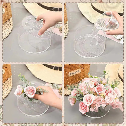 Bulk 1 Pc Clear Acrylic Flower Vase with 12 Holes Floral Arranger Round Vase for Table Centerpiece Home Wedding Decor Wholesale