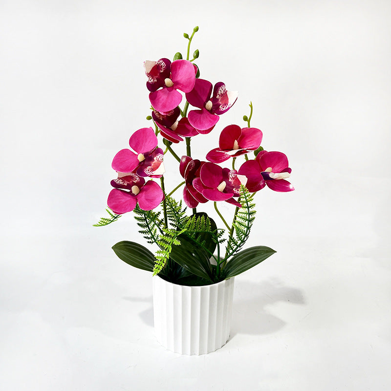 Potted Phalaenopsis Orchid with 9 Blooms, 12.4" Tall, Plastic, Includes Planter, for Home, Office, Weddings, and Events