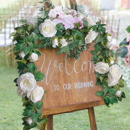 Bulk 5.6ft Silk Rose Garland UV Resistant Artificial Flowers Wedding Arch Draping Outdoor Garden Backdrop Party Ceiling Canopy Wrinkle Non-Toxic Wholesale