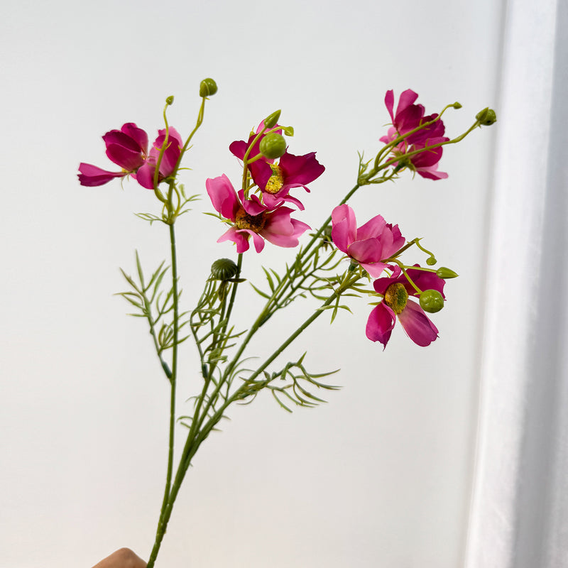 Realistic Cosmos Silk Flower Bush with 8 Blooms, 27" Tall, Rustic Floral Arrangement for Weddings, Home Decor & Events
