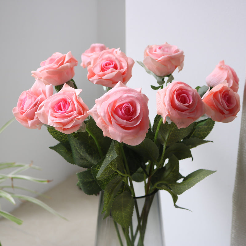 Realistic Silk Rose Bouquet, Set of 10 Stems with 6.5" Blooms, 17" Tall, Wedding & Home Decor, Floral Arrangements