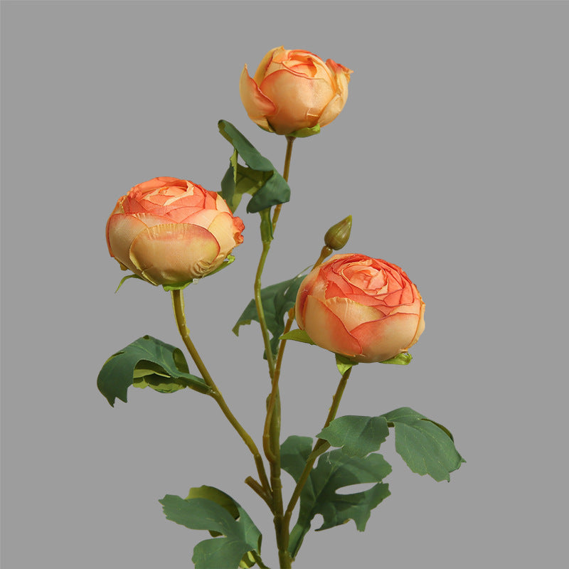Artificial Tea Rose Bush with 3 Blooms, Silk-Like Fabric, 20" Tall, Modern Home Decor
