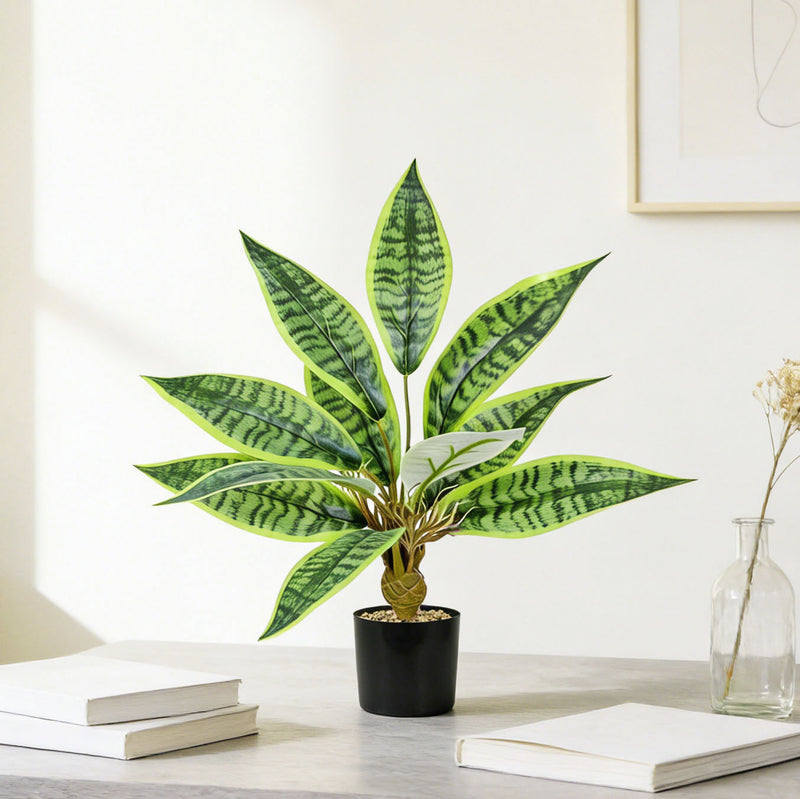 Artificial Snake Plant Bush with 12 Leaves, 16" Tall, Indoor/Outdoor Decor for Home, Office, Wedding, and Events