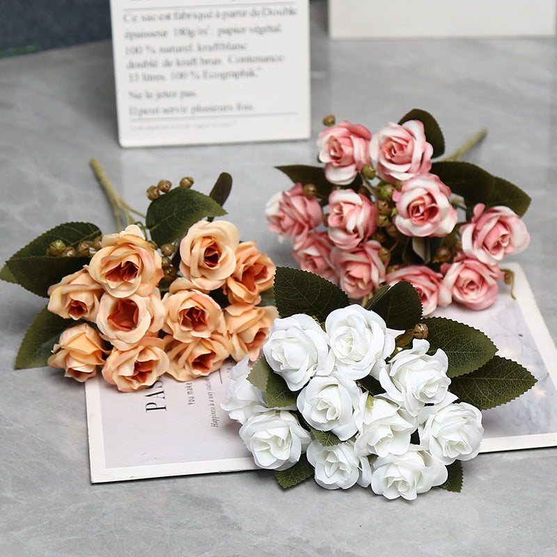Autumn-Toned Silk Rose Bouquet, 10-Bloom Hand-Tied Bunch, 12" Tall, for Weddings, Home Decor & Floral Arrangements