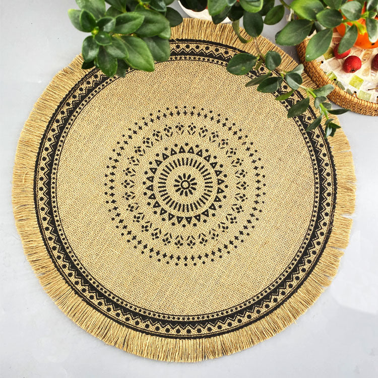 Bulk 2pcs 15 Inch Boho Round Braided Placemats with Tassel Vintage Vase Mat for Home Party Birthday Wholesale
