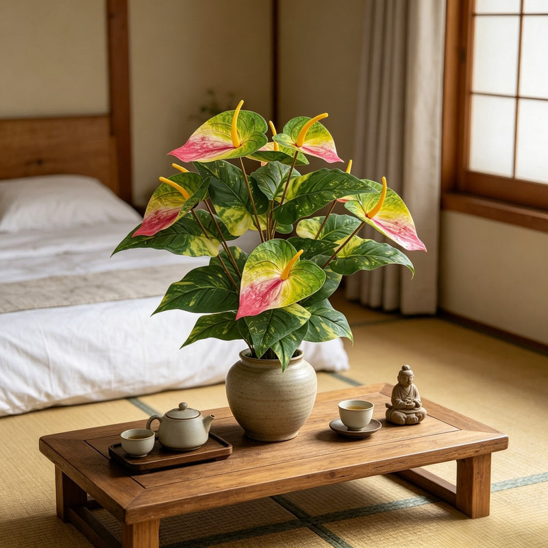 22" Artificial Anthurium Bush with 29 Blooms, PE/PVC Material, Indoor Décor for Home, Office, Wedding, and Events