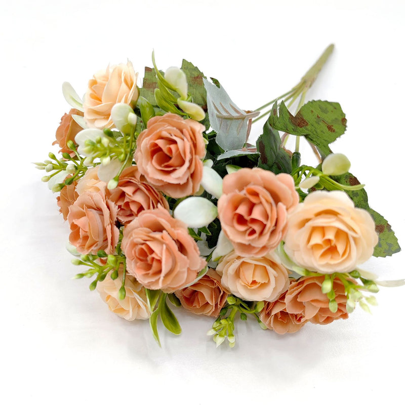 15-Bloom Faux Silk Rose Bouquet, 12" Tall, Perfect for Weddings, Home Decor, and Events