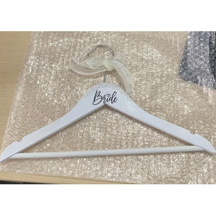Bride Wedding Wooden Hanger - Pearl Bow & Mrs/Bride | 15x8.7 Inch with Crossbar