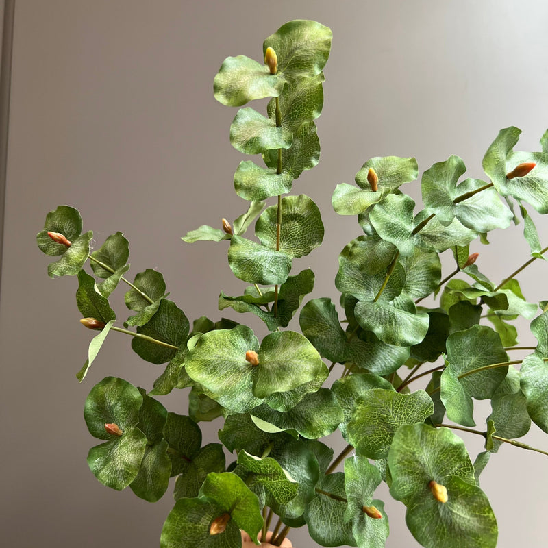 Artificial Eucalyptus Bush, 3-Prong Faux Greenery Branch, Home, Wedding & Floral Arranging Decor