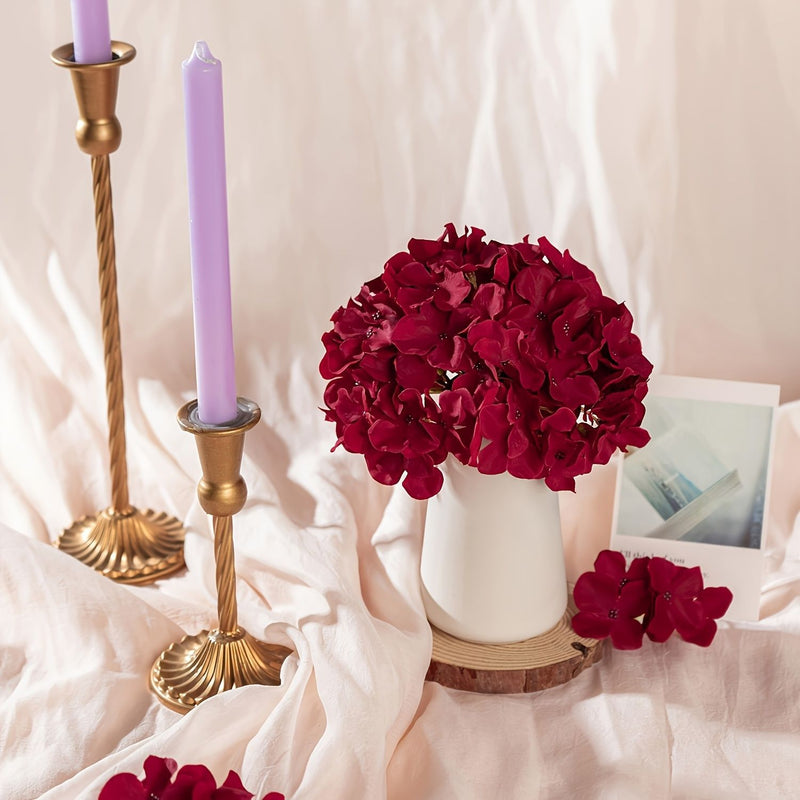 Burgundy Hydrangea Loose Flower Heads, Set of 10, Silk-Like Fabric, 11 Inches, for Wedding Decor, Home Arrangements, and Events