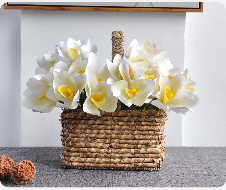10 Inch Cymbidium Bouquet Artificial Yellow Flowers 10 Stems Real Touch Arrangement
