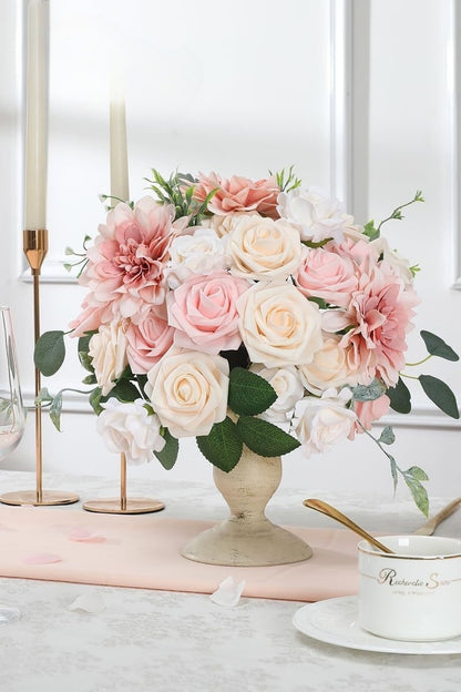 Wedding Backdrop Floral Arrangement Kit Silk Rose Dahlia Combo Adjustable Stems UV Fade Resistant Event Decor