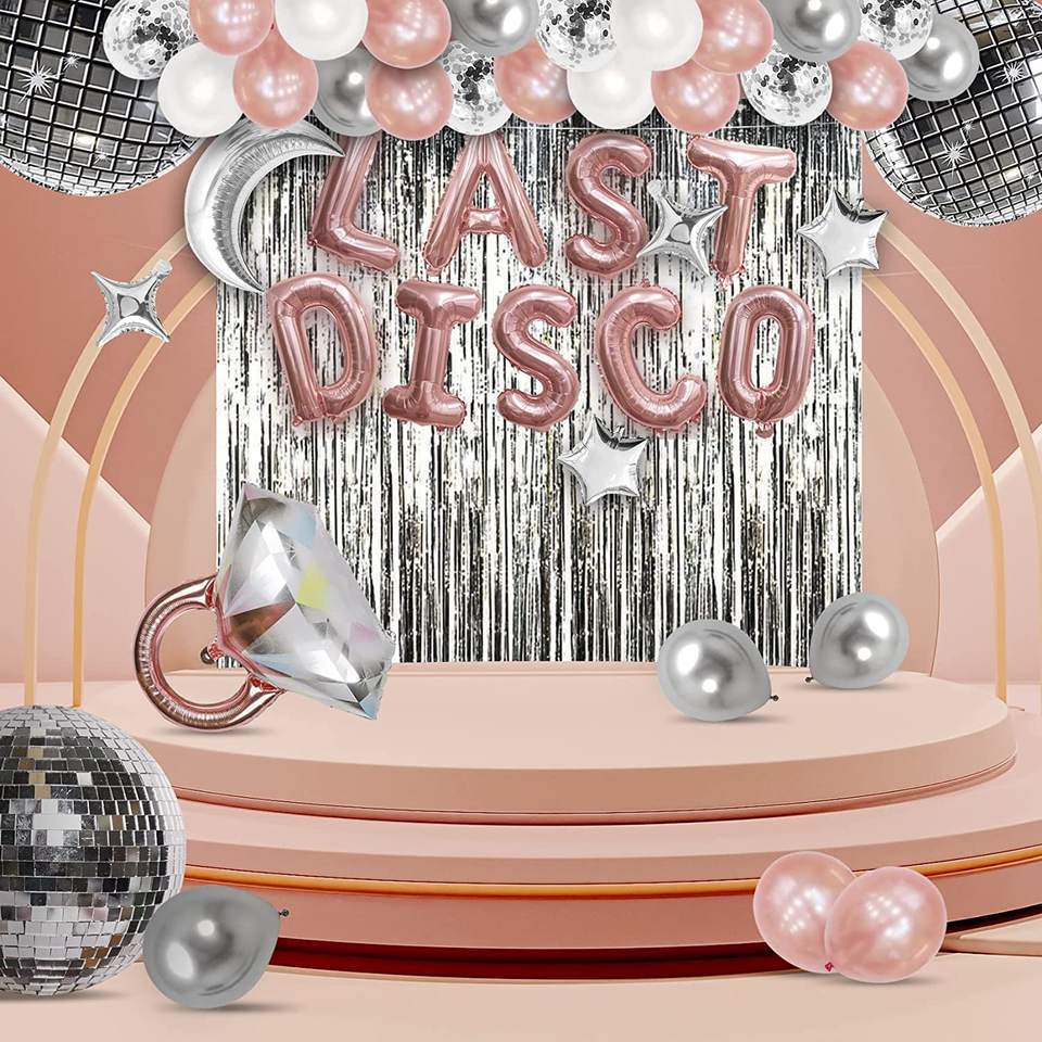 Last Disco Bachelorette Party Decor Kit - Rose Gold "Last Disco" Balloons & Bride to Be Balloon Chain Set