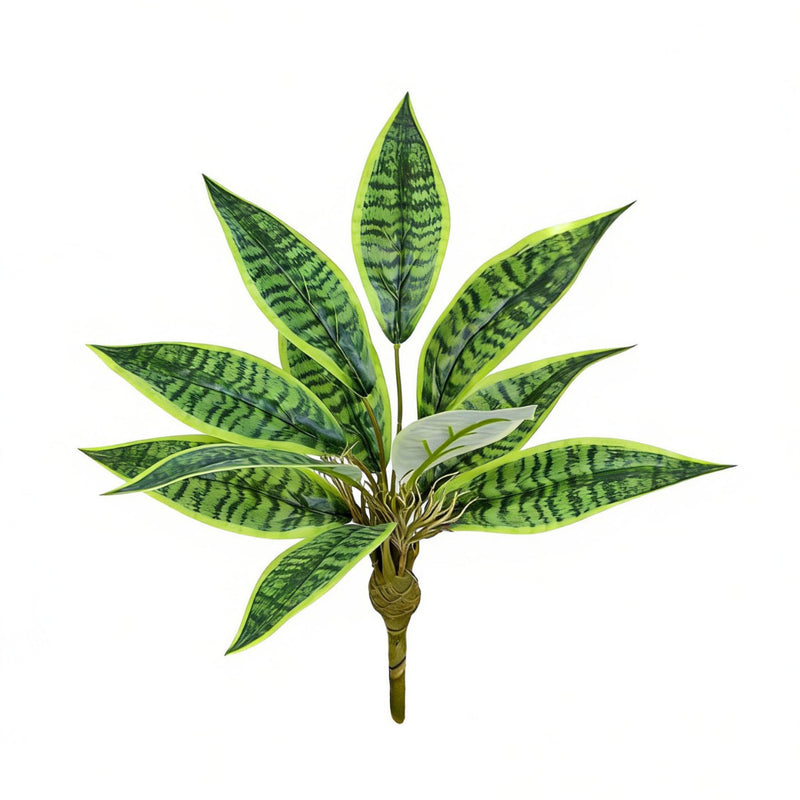 Artificial Snake Plant Bush with 12 Leaves, 16" Tall, Indoor/Outdoor Decor for Home, Office, Wedding, and Events
