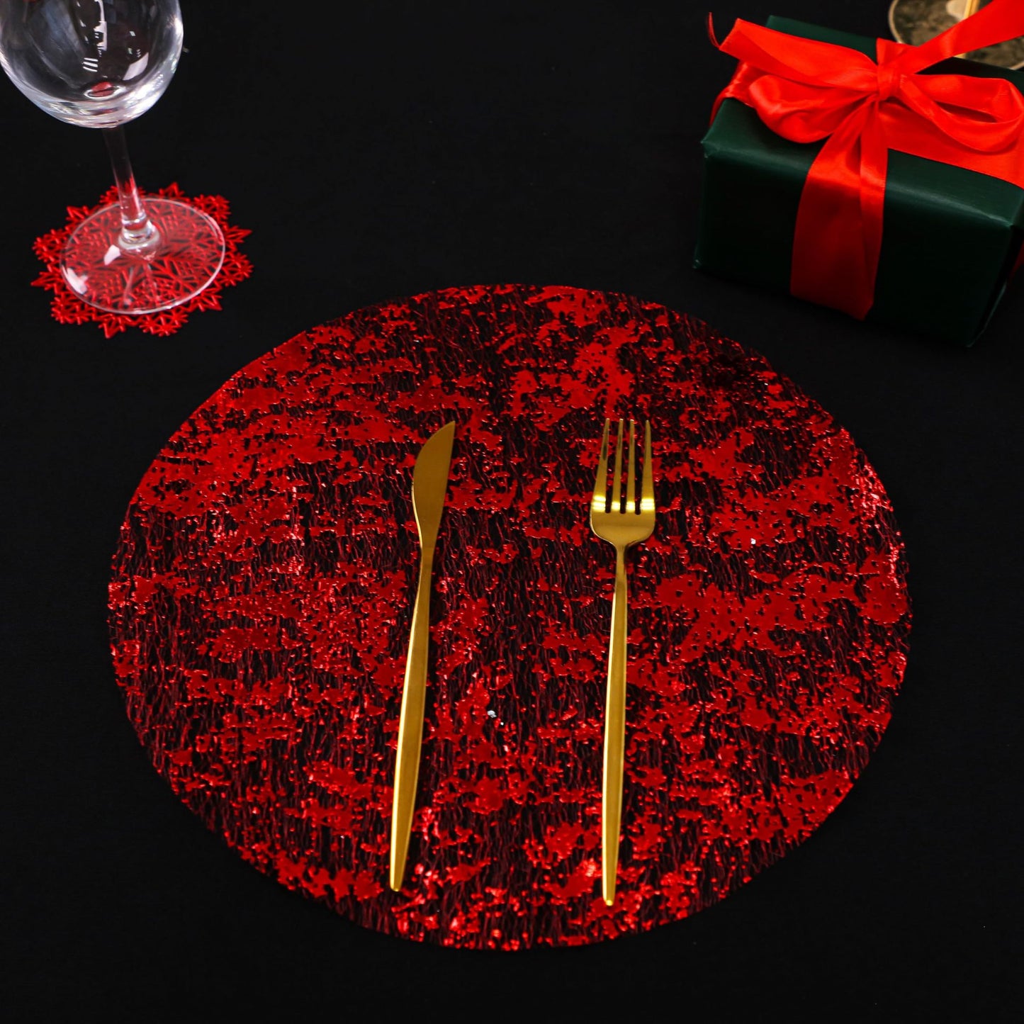 6-Pack 12.99-Inch Round Mesh Placemat with Gold Foil - Ideal for Weddings, Holidays & Banquet Decor