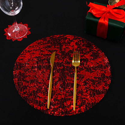 6-Pack 12.99-Inch Round Mesh Placemat with Gold Foil - Ideal for Weddings, Holidays & Banquet Decor