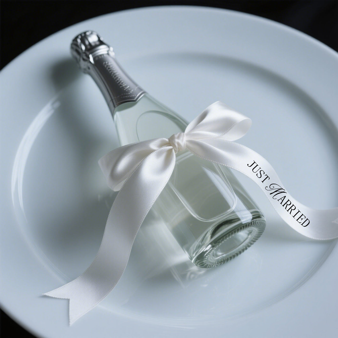 Just Married Wedding Ribbon - 0.8"x24" Champagne Bottle Decor Streamer