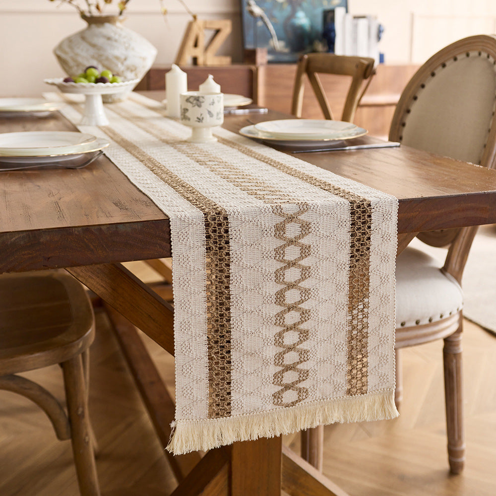 Bulk Crochet Dining Table Runner for Wedding Christmas Home Decor with Tassels 72 Inches Long Farmhouse Rustic Table Runner Macrame Burlap Table Decoration for Living Room Bridal Wholesale