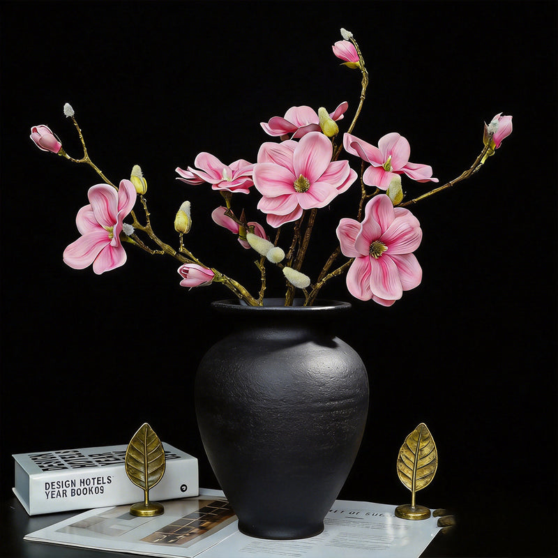 Single Stem Magnolia with 4 Blooms, PU Material, 27" Tall, Perfect for Weddings, Home Decor, and Events