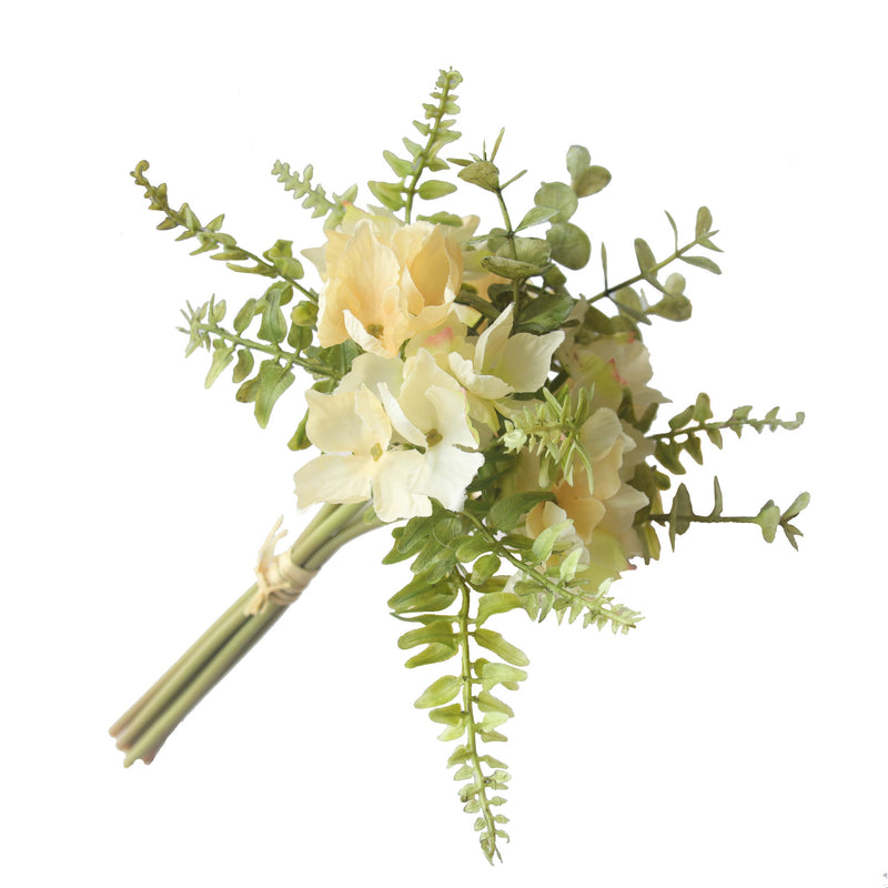 Artificial Hydrangea & Eucalyptus Bouquet, 13" Realistic Fake Flowers for Wedding Centerpieces, Home Decor, Floral Arrangements (Set of 1 Bush)