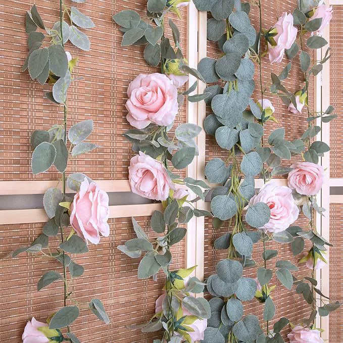 Bulk 5.6ft Silk Rose Garland UV Resistant Artificial Flowers Wedding Arch Draping Outdoor Garden Backdrop Party Ceiling Canopy Wrinkle Non-Toxic Wholesale