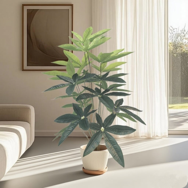 Artificial Lucky Leaf Bush, Modern Style, 30" Tall, PVC Material, Perfect for Home and Office Decor