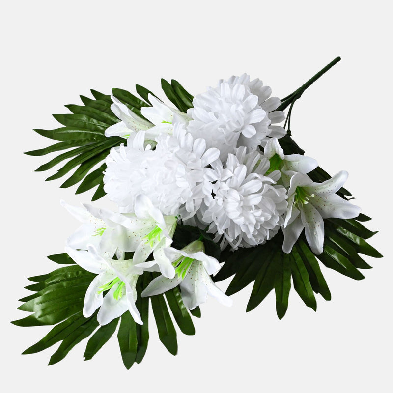 12-Bloom Artificial Lily & Chrysanthemum Bush, 22" Realistic Faux Flowers for Outdoor Commercial Decor, Weddings & Events
