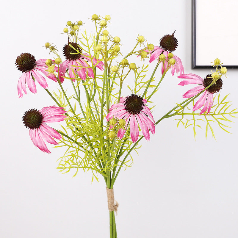 Artificial Coneflower Bouquet, Set of 4 Bouquets with 6 Flower Heads Each, Faux Silk Petals, Wedding & Home Decor