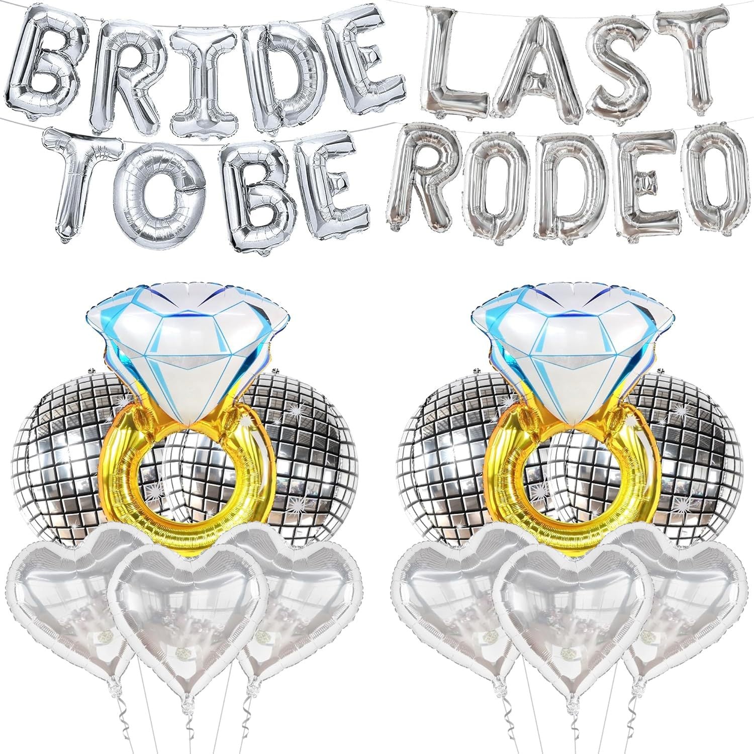Bachelorette Party Decor Kit (17pcs) - Bride to Be & Last Rodeo Balloons with Disco Ball & Diamond Ring Decor