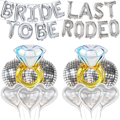 Bachelorette Party Decor Kit (17pcs) - Bride to Be & Last Rodeo Balloons with Disco Ball & Diamond Ring Decor