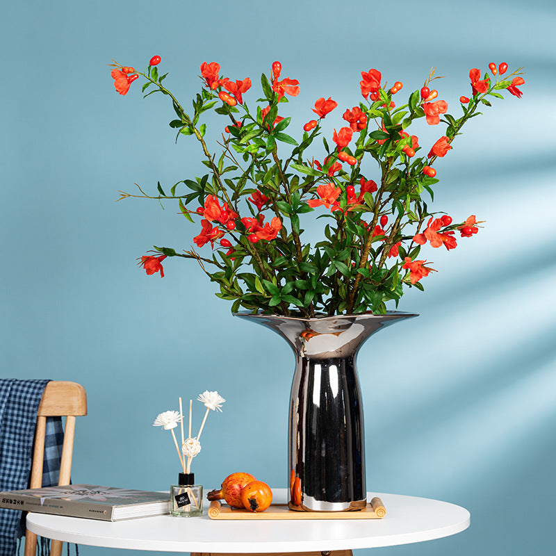 Single Stem Artificial Pomegranate Flower, 80cm Realistic Plastic Floral Decor for Home, Wedding, and Event Styling