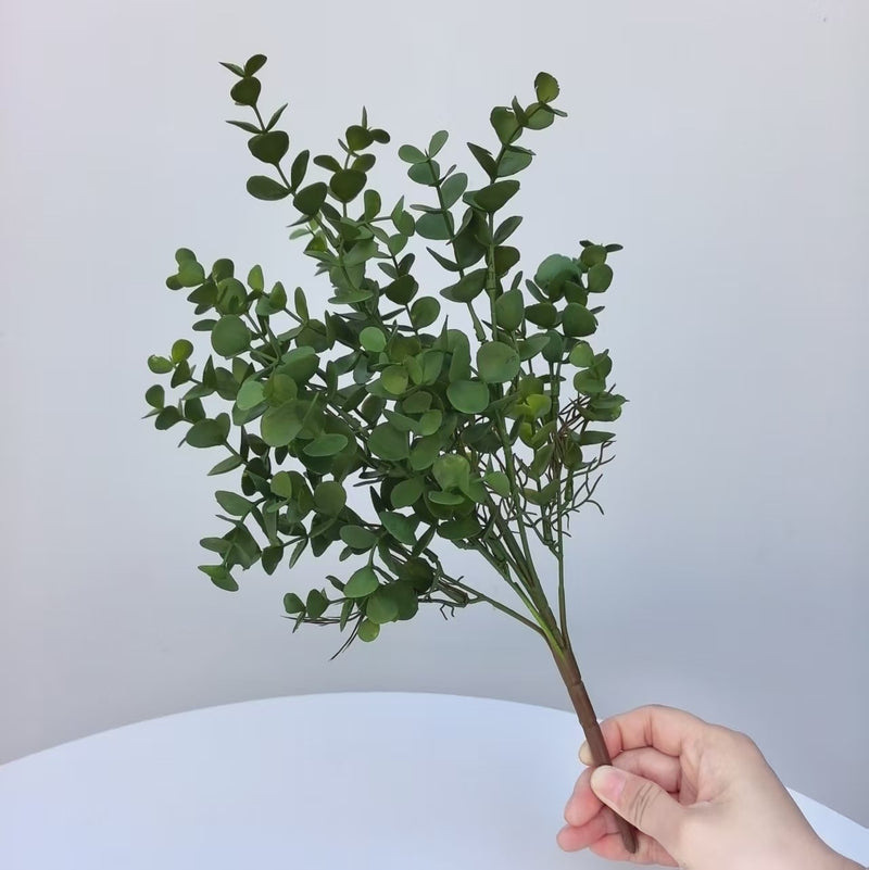 Artificial Eucalyptus Bush with 7 Branches, 15" Tall, Ideal for Weddings, Events, and Home Decor