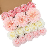 24 Pcs Silk Rose Bouquet Combo Dahlia & Roses Bouquet Kit with Adjustable Stems Hyper-Realistic Floral Arrangements for Wedding Arches Bridal DIY Baby Shower Centerpieces & Moody Home Decor UV Fade Resistant Wholesale