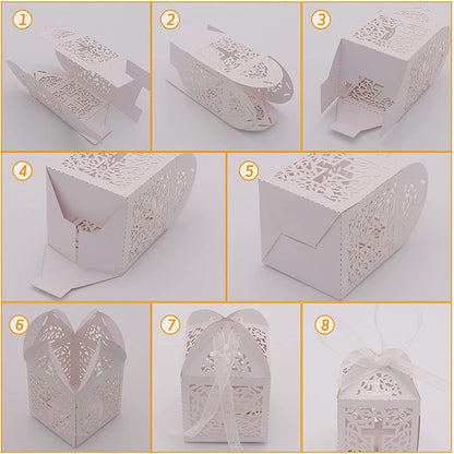 Bulk 50 Pcs Hollow-out Gift Box with Ribbons for Baby Shower Christening Wedding Favour Boxes Wholesale