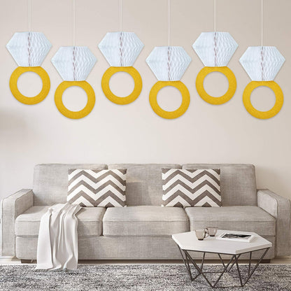 Bachelorette Party Diamond Ring Honeycomb Decor - 11in Bride-to-Be Hanging Decoration (2-Pack)