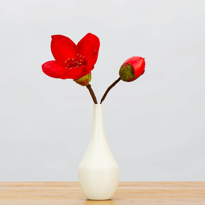 Single Stem Silk-Like Cotton Flower, 14" Tall, 2 Blooms, Ideal for Weddings, Home Decor, and Events