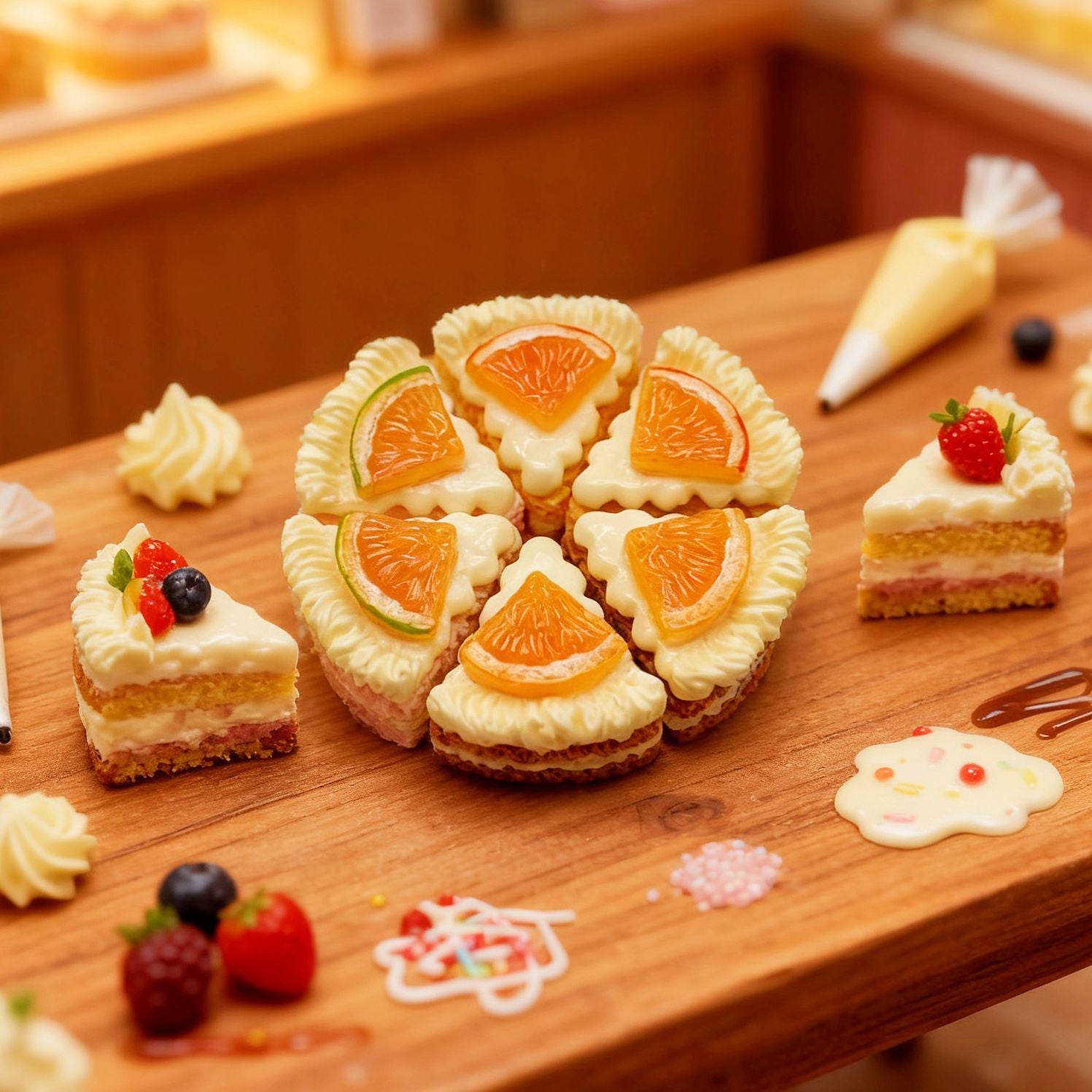 Wedding Decor Mini Faux Cream Cake Set - 10 Pcs Triangle Mousse Fake Fruit Cake Resin Charms (3 Colors)