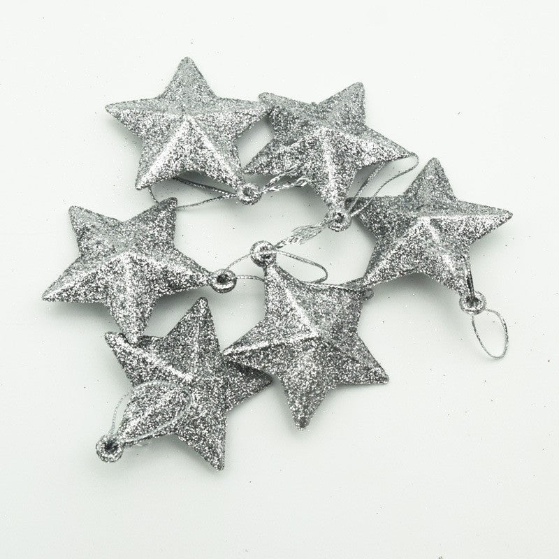 6 Pcs Five-Pointed Star Christmas Ornaments Hanging Decorations for Xmas Trees Bulk Set