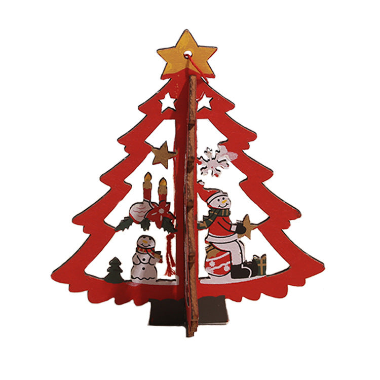 3D Wooden Christmas Tree Ornaments Hanging Decorations Bulk Pack