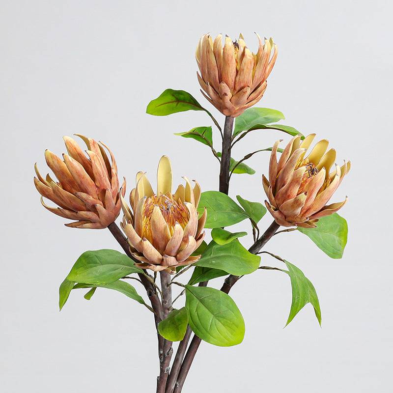 Single Stem Protea King Artificial Flower, 25" Tall, Silk-Like Fabric, Perfect for Weddings and Home Decor