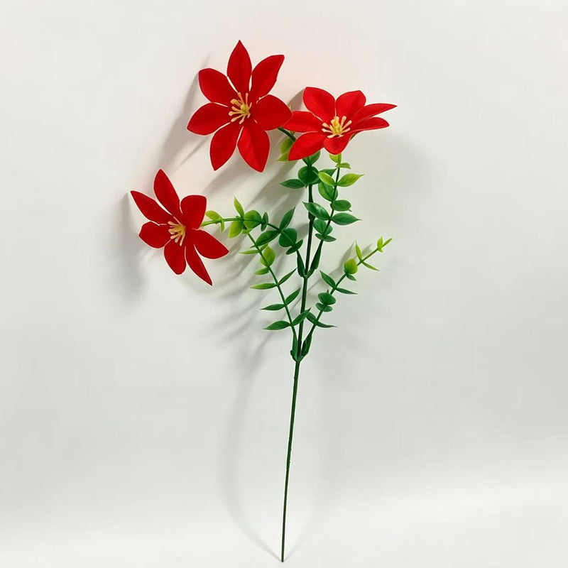 Artificial Poinsettia Eucalyptus Stem, 12" Single Spray with 3 Blooms, Pack of 10 Stems for Christmas Decor, Wedding Arrangements & Home Styling