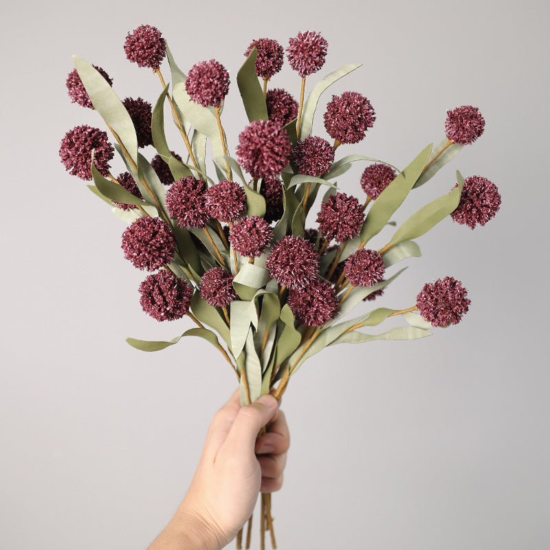 Artificial Chrysanthemum Ball Flowers, Set of 5 Bush Stems with 6 Blooms Each, 16.5" Faux Silk Fall Florals for Wedding Centerpieces & Home Decor