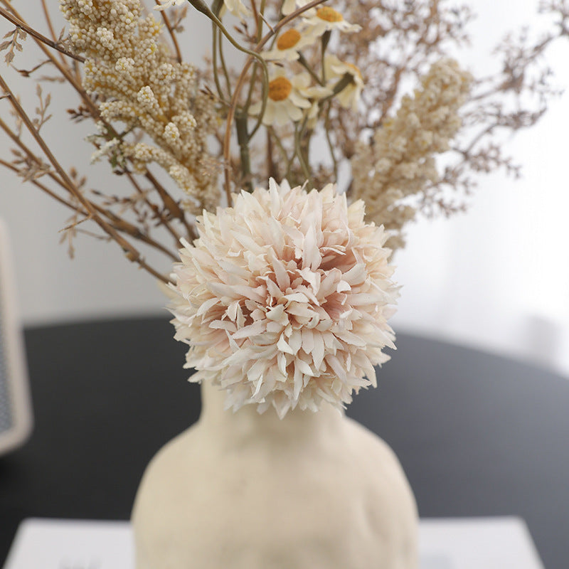 Artificial Dandelion & Wheat Ear Bouquet, Faux Floral Stems with Wheat and Billy Ball Accents, Wedding & Home Decor
