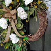 Artificial Magnolia Flower Wreaths 12 Inch Bulk Natural Rattan Front Door Wall Hanging Home Decor