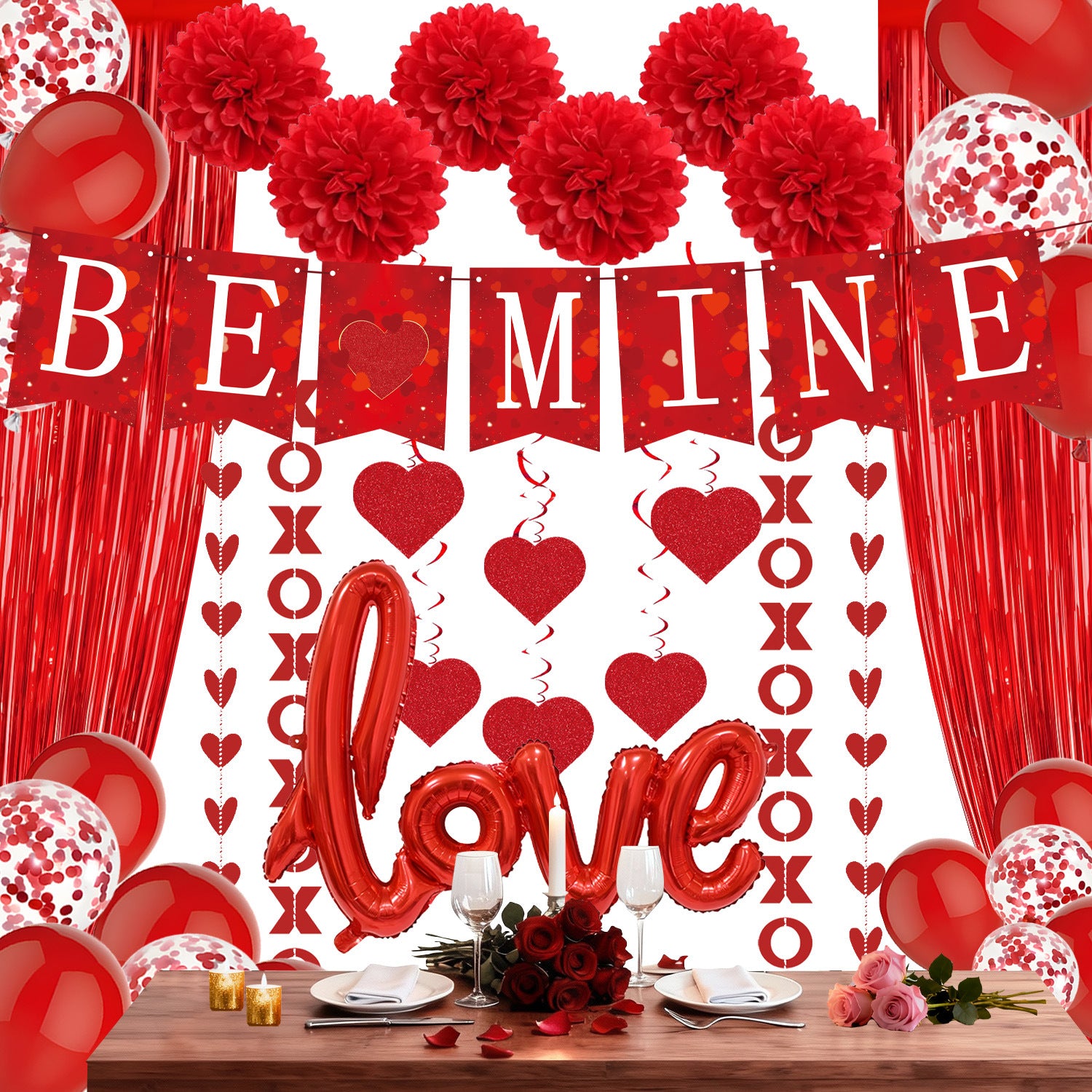 Red Heart Spiral Wedding Decorations - 7 Styles Valentine's Day Proposal Paper Garlands