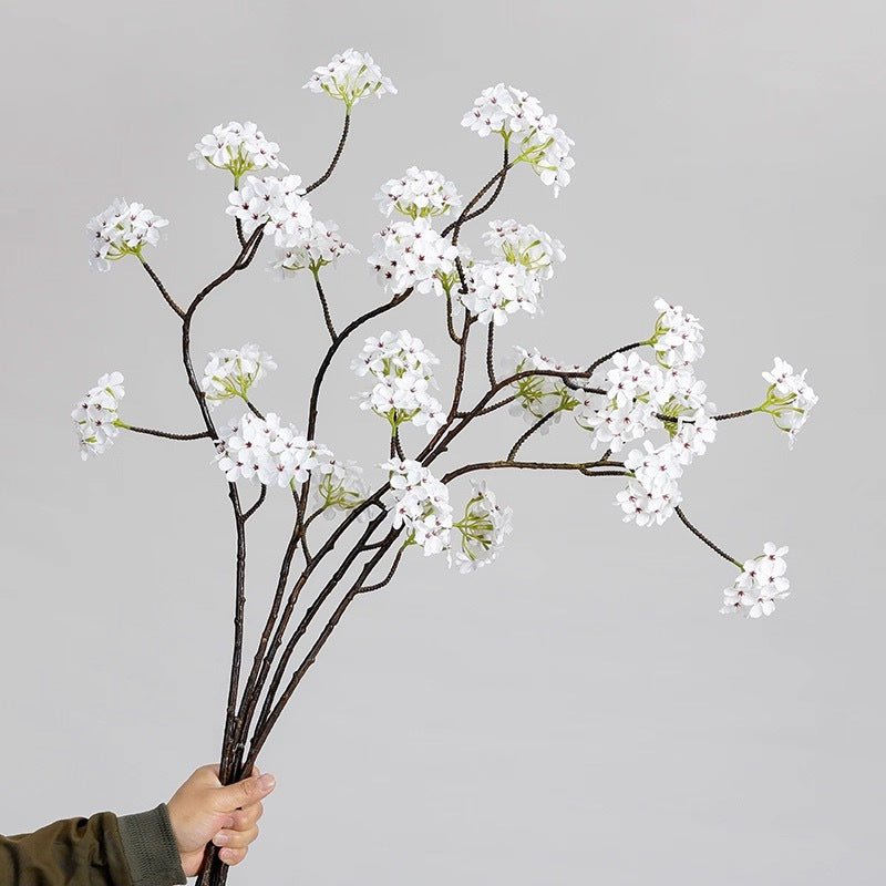 35" Artificial Pear Blossom Bush with 6 Blooms, Silk-Like Fabric, for Weddings, Events, and Home Decor